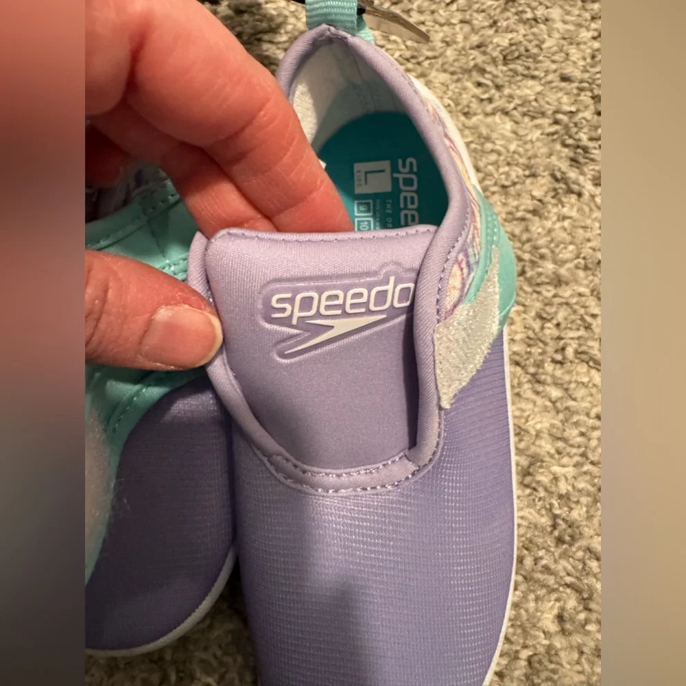 Speedo Surfwalker Purple & Teal Velcro Size Large 9-10 Toddler Girl Water Shoes